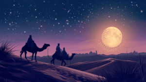 pngtree-two-arab-men-riding-camels-in-the-desert-night-landscape-for-image_15586197